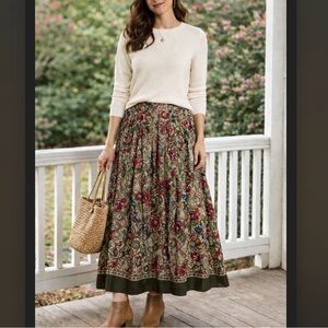 Vintage 90’s‎ Crazy Horse Pleated Midi Skirt High Rise A-Line Floral Cottagecore